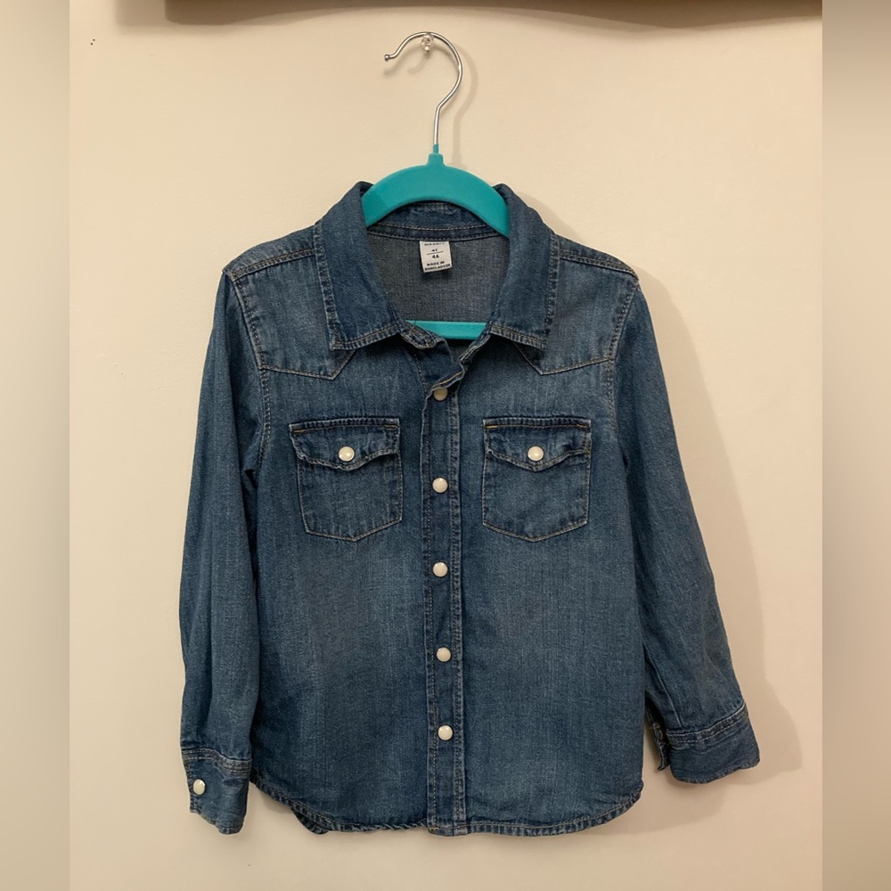 Old Navy Western Style Denim Kids Shirt 100% Cotton Snap Buttons Size 4T Girls